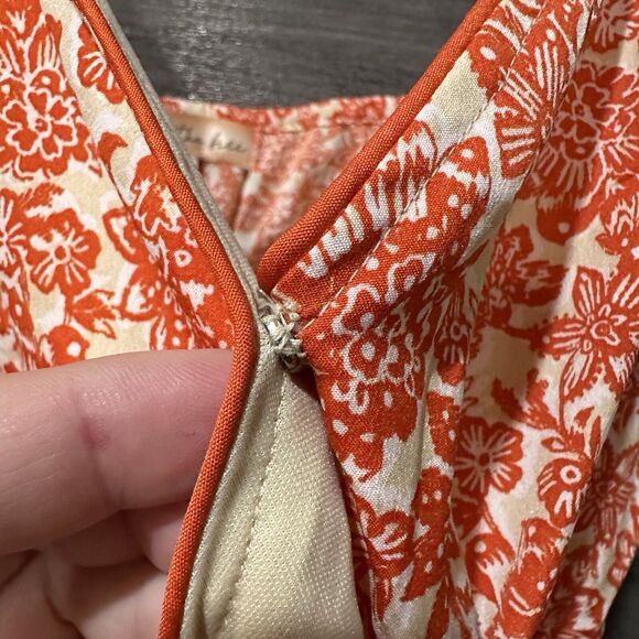 BAND OF THE FREE Size Small Floral Faux Wrap Dress Orange Beige - Picture 4 of 12